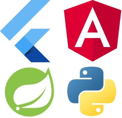 angular logo, flutter logo, python logo, spring boot logo